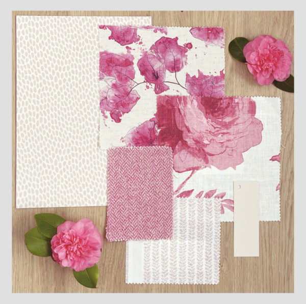 Moodboard featuring floral wallpaper from Milola designs