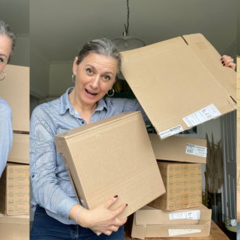 This Exactly how I would get work experience with an Interior stylist if I was just starting out. This images is of Interior Stylist Emma Morton-Turner holding boxes of props