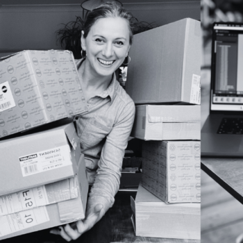 Interior Stylists holding boxes and on set on photoshoots