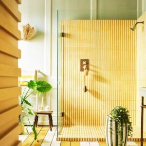 Yellow Striped bathroom shower room 