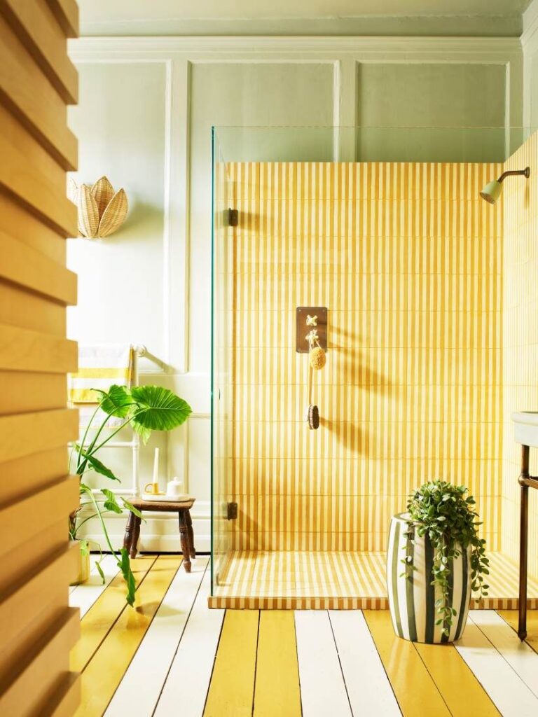 Yellow Striped bathroom shower room